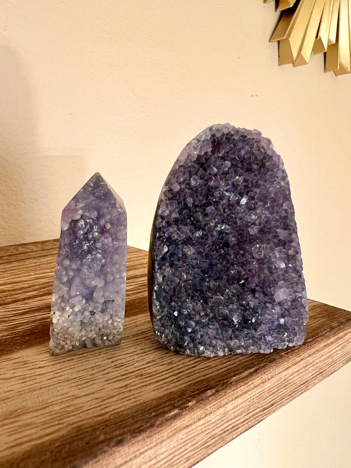 Natural Grape Agate Small Tower & Amethyst Geode Set