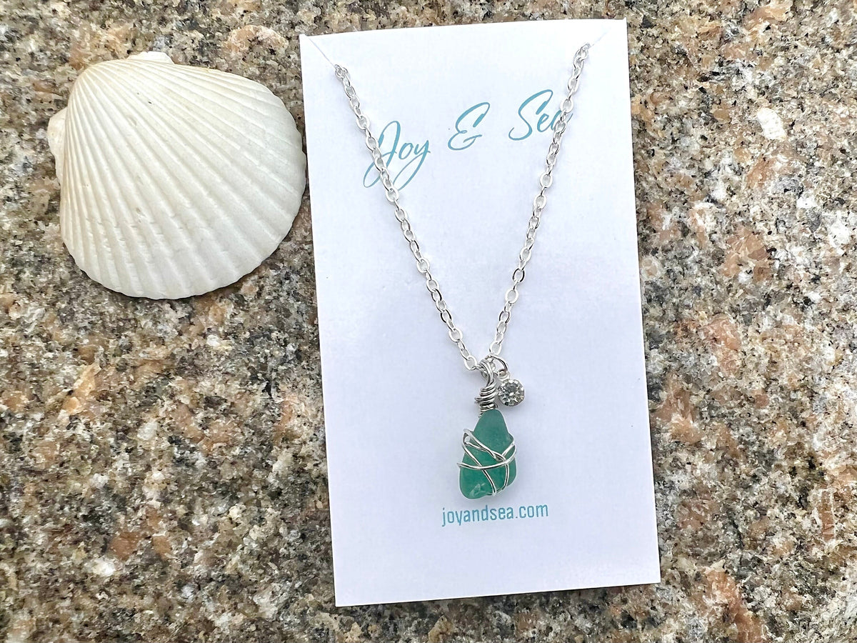 Rare Teal Seaglass Rhinestone Necklace