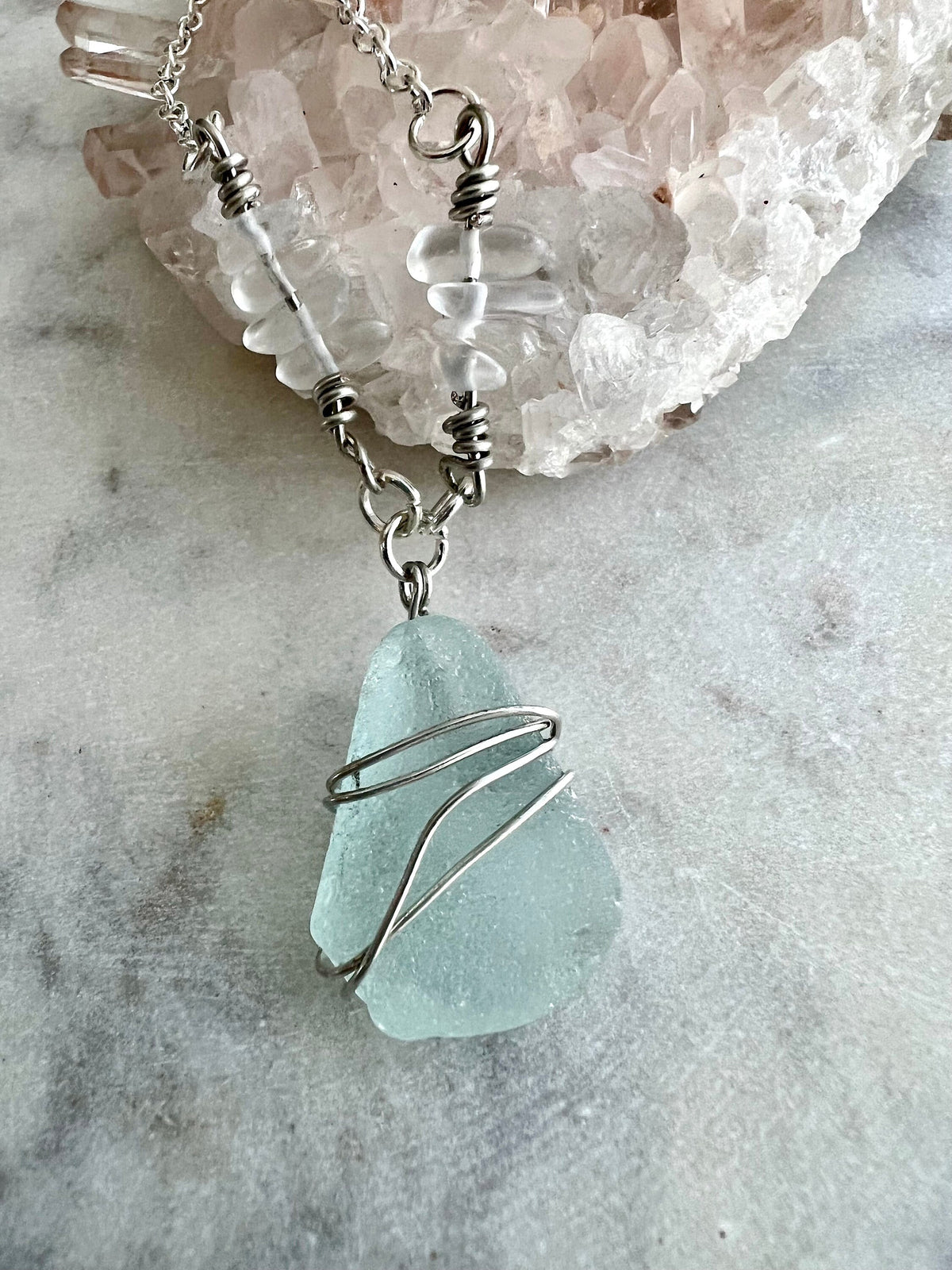 Seafoam Seaglass & Opal Choker
