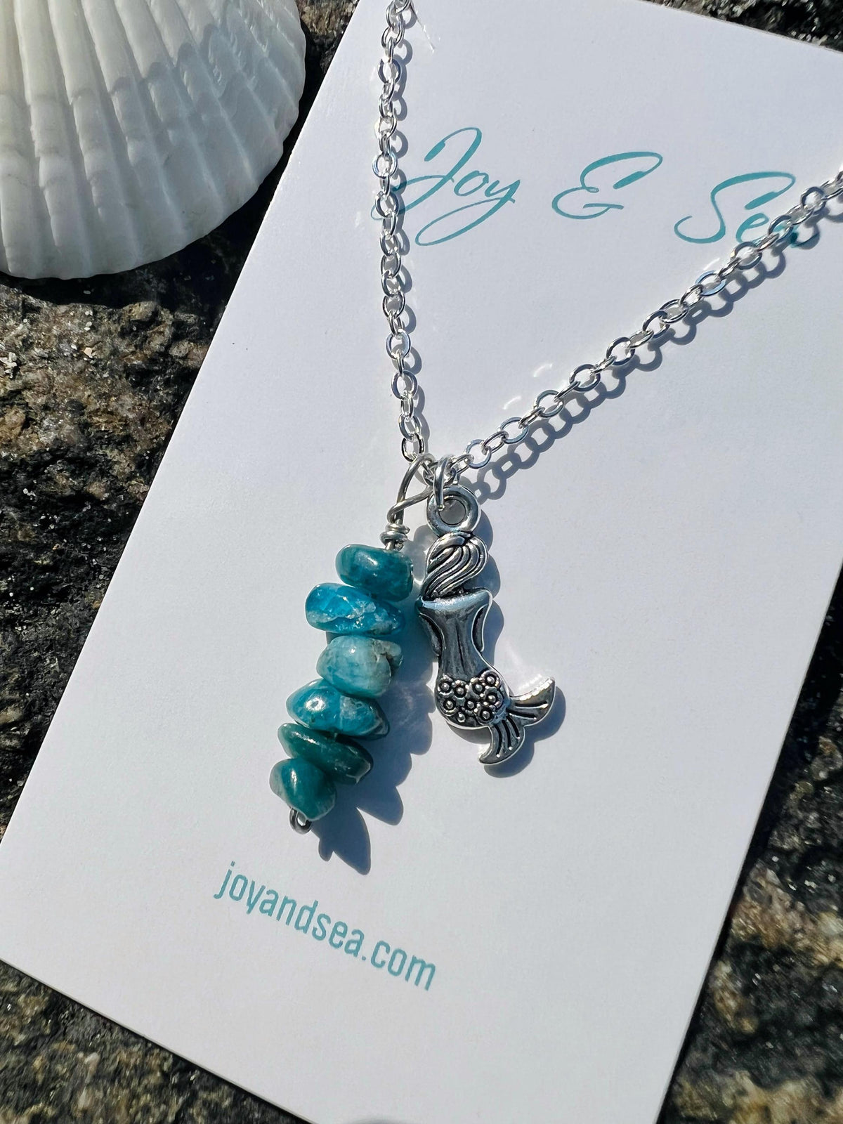 Blue Apatite Mermaid Crystal Necklace