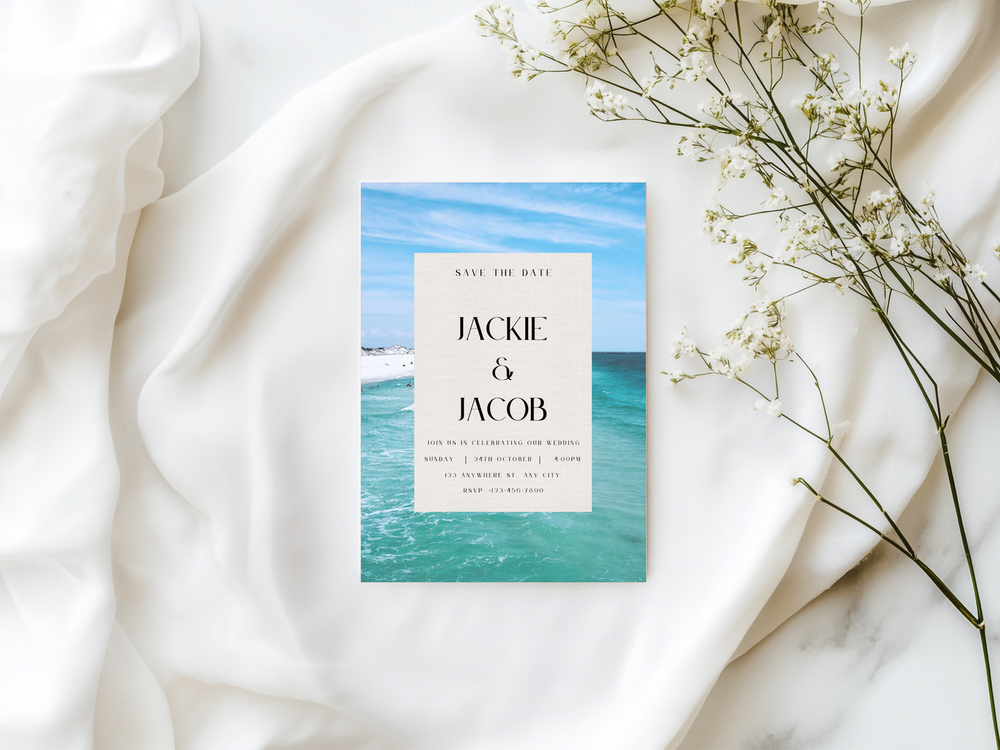 Florida's Emerald Coast Wedding Invitation Editable Digital Download