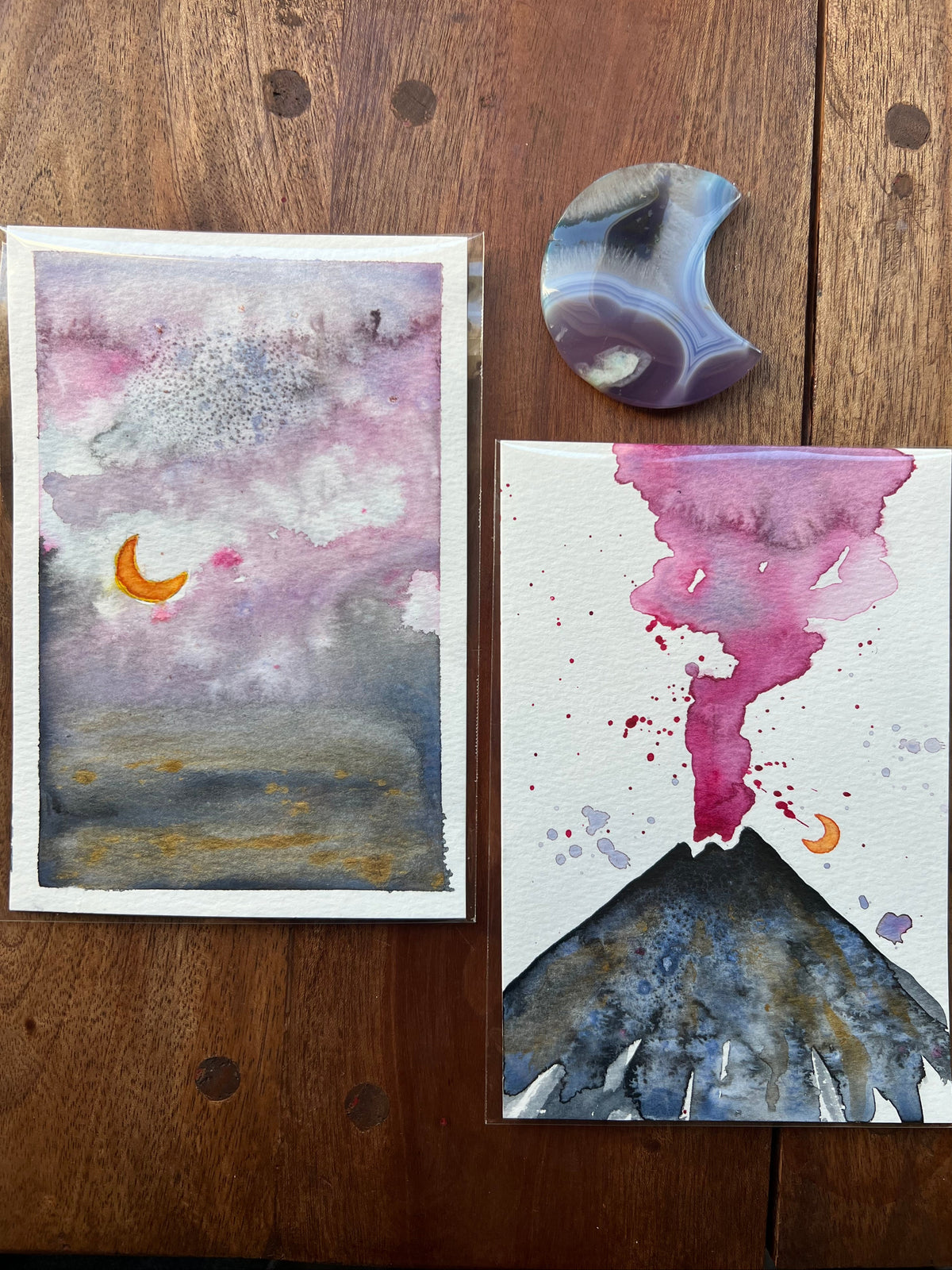 Original Watercolor Fire Sky Set of 2 4x6 Original Watercolor
