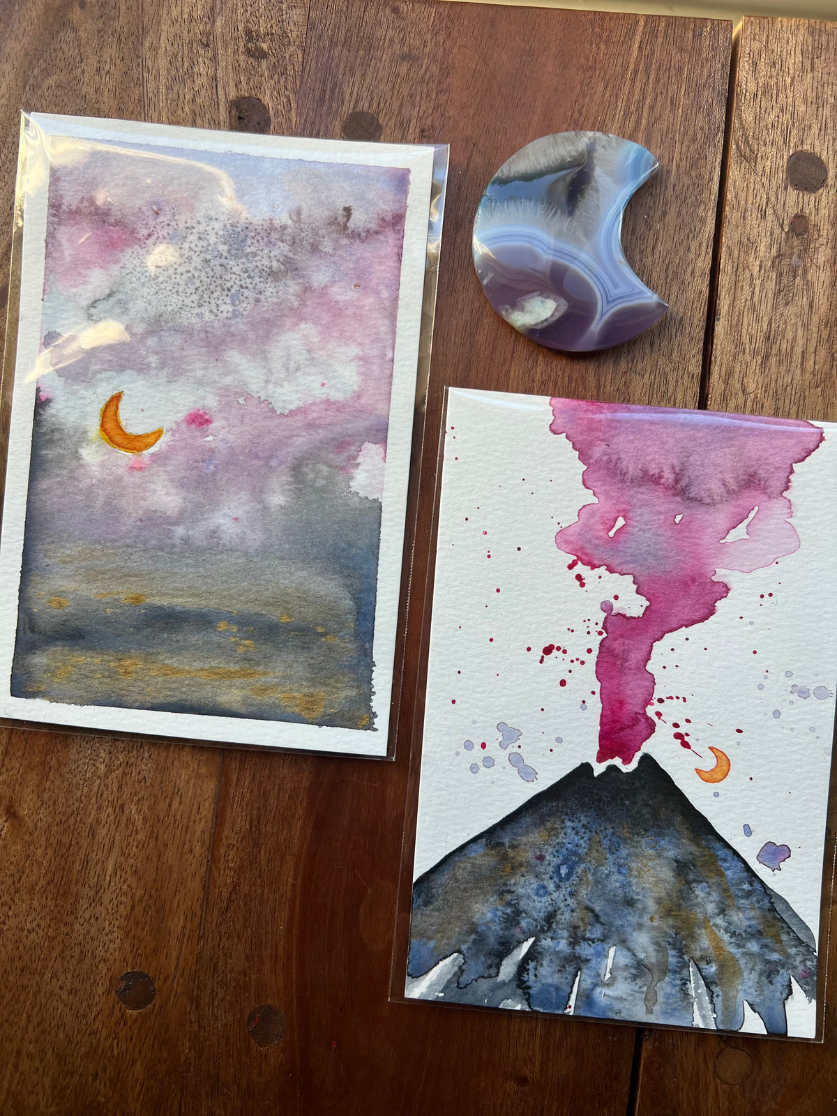 Original Watercolor Fire Sky Set of 2 4x6 Original Watercolor