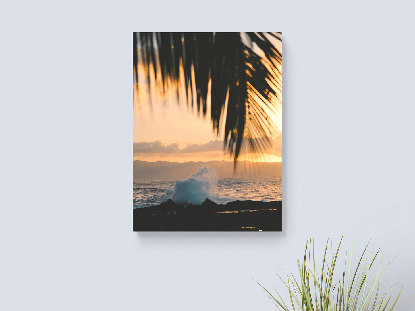 Vintage Oahu Orange Sunset Canvas Print