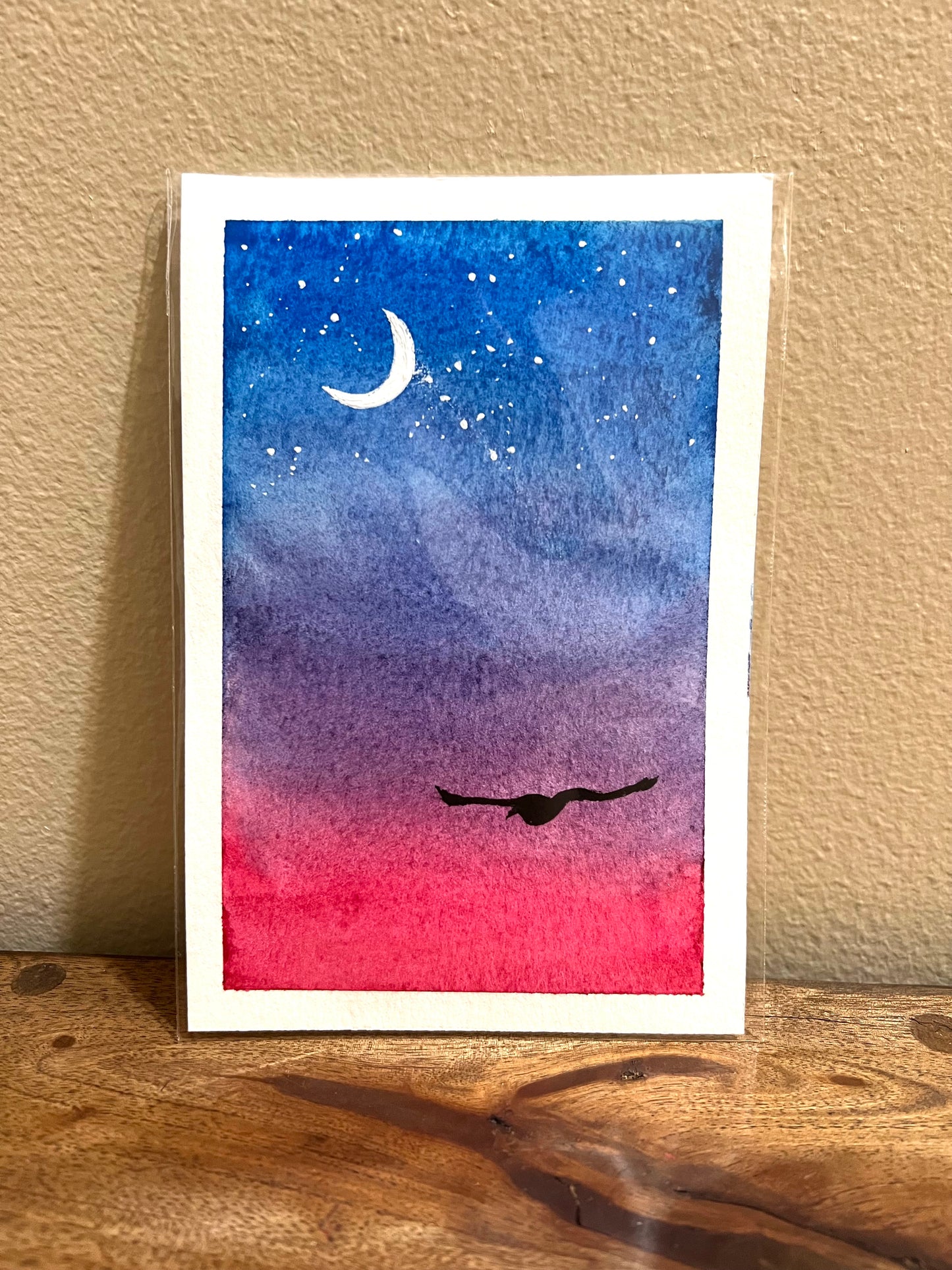 Fly Under Luna 4x6 Original Watercolor