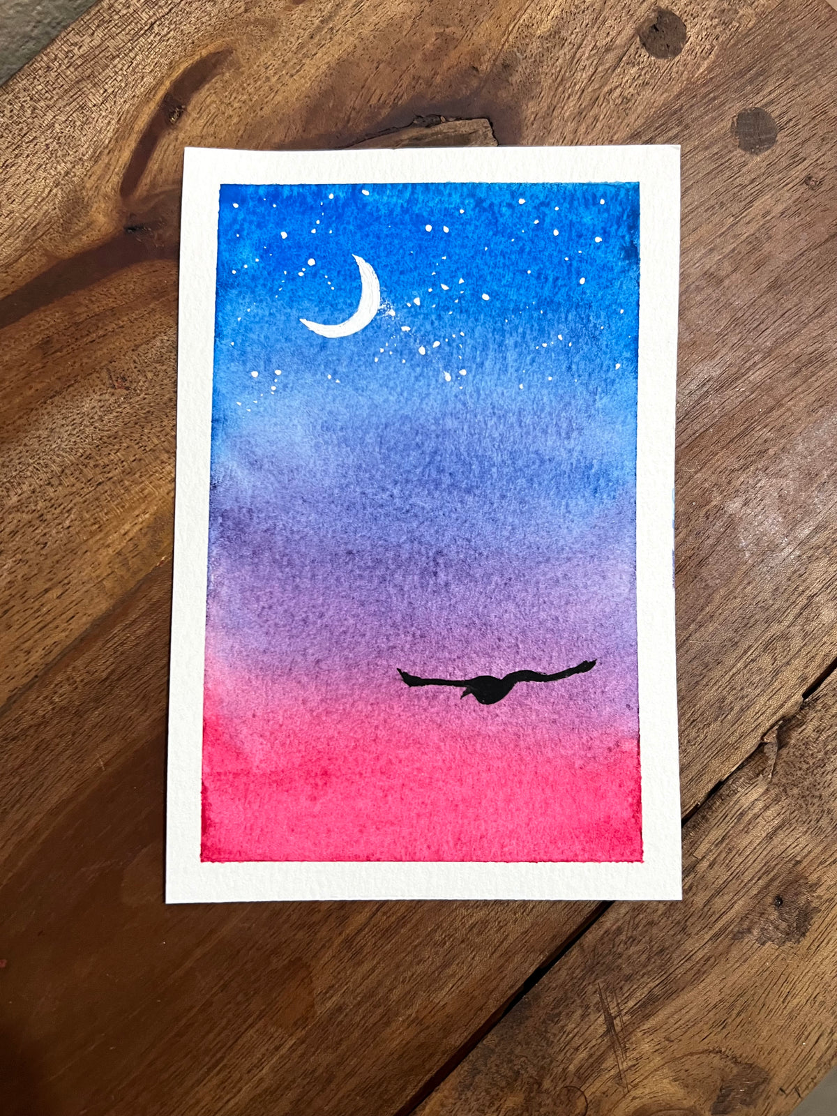 Fly Under Luna 4x6 Original Watercolor