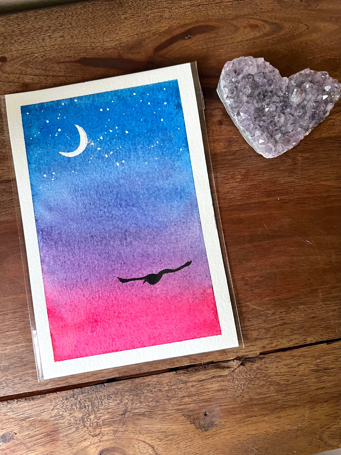 Fly Under Luna 4x6 Original Watercolor