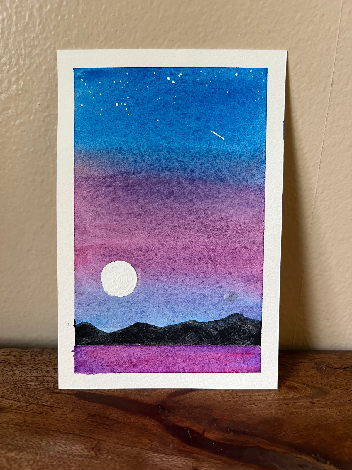 Full Moon Dusk 4x6 Original Watercolor