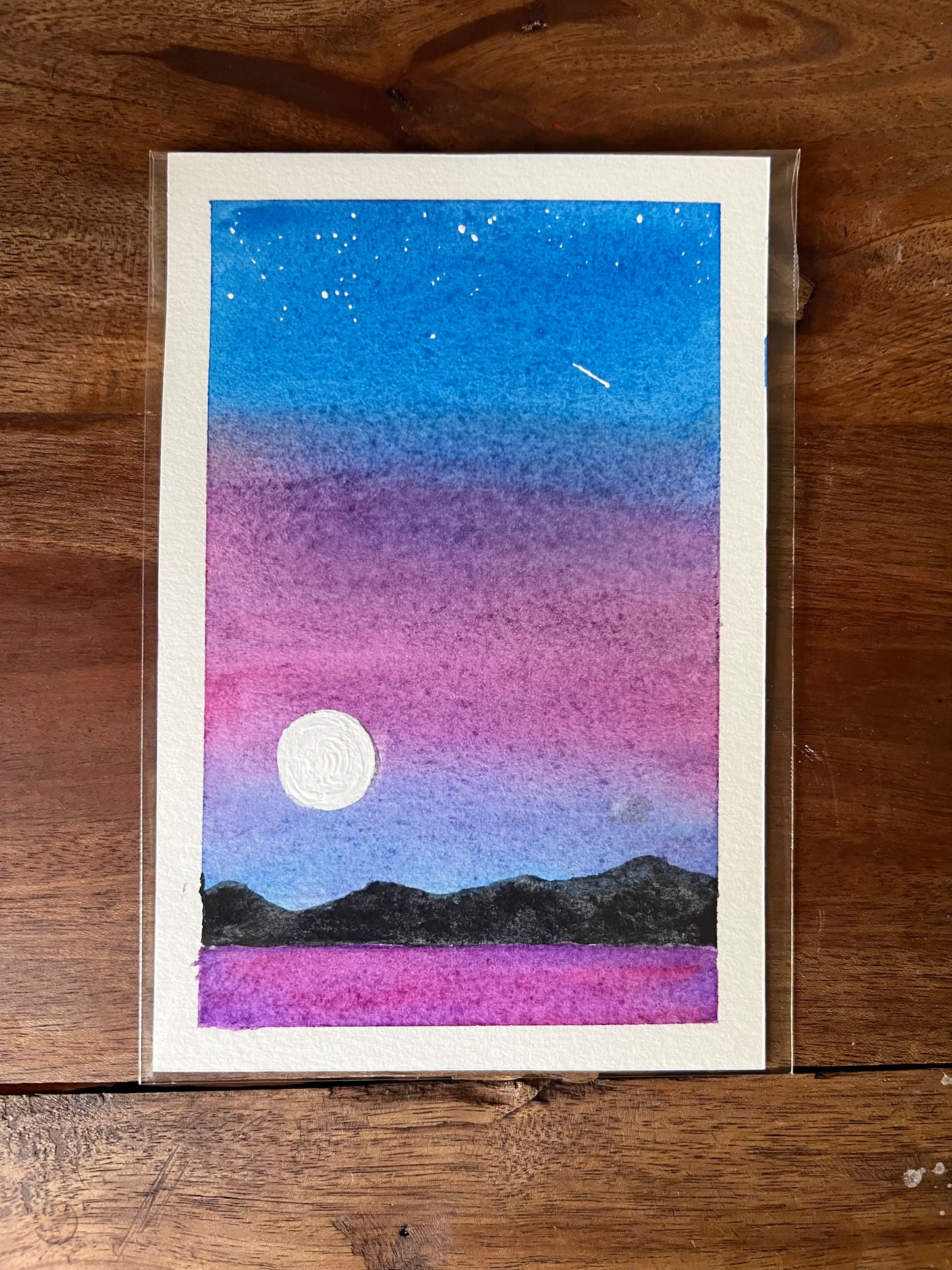 Full Moon Dusk 4x6 Original Watercolor