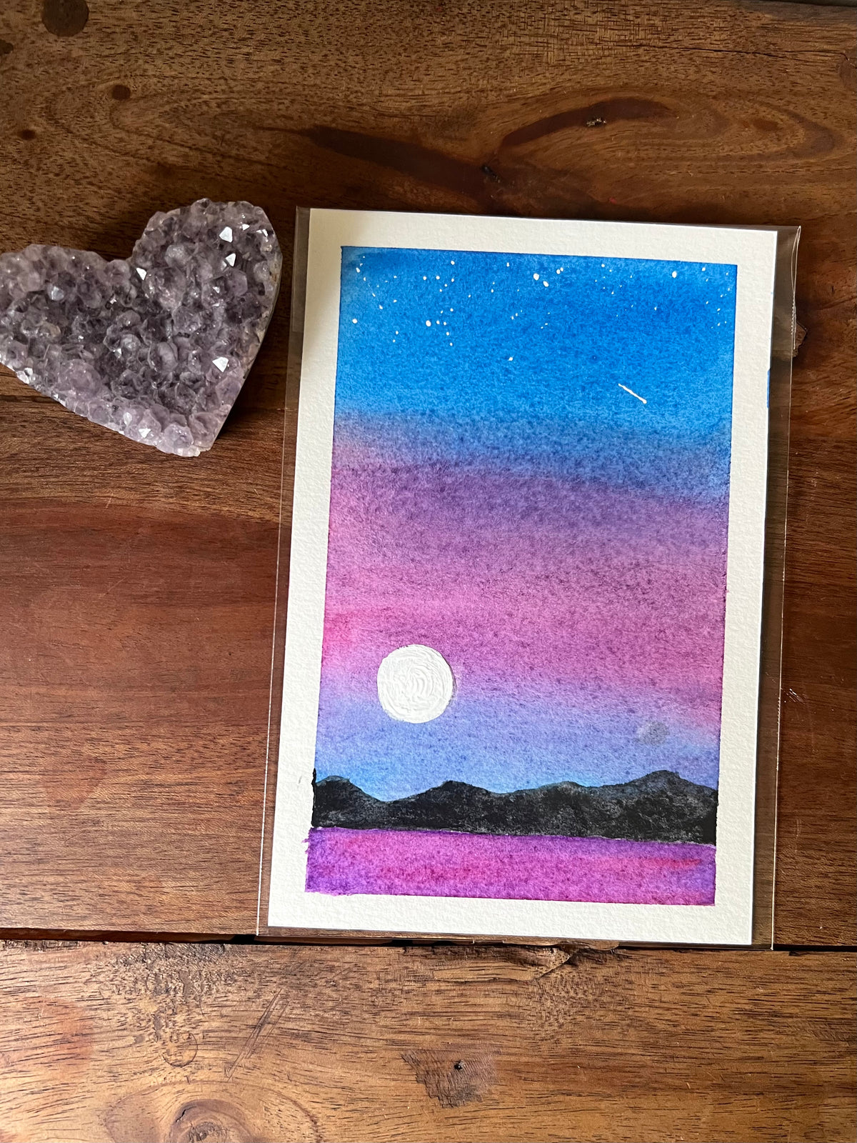 Full Moon Dusk 4x6 Original Watercolor