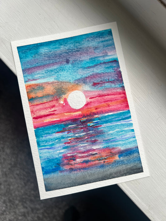 Moon Water 4x6 Original Watercolor