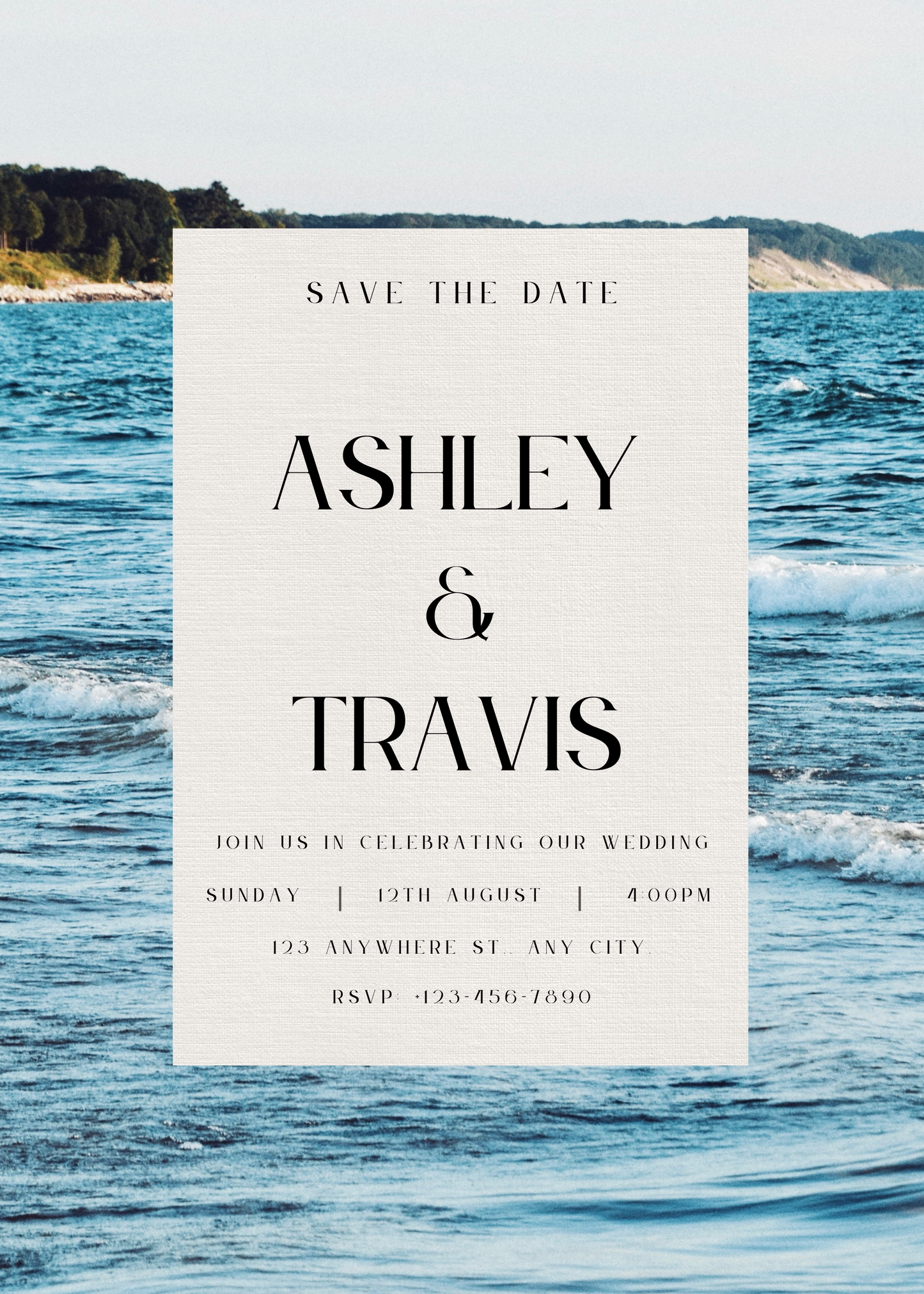 Lake Michigan Shores Wedding Invitation Editable Digital Download