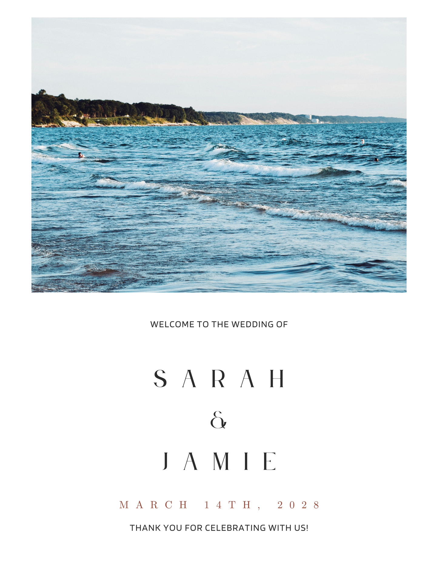 Lake Michigan Shores Wedding Sign Editable Digital Download
