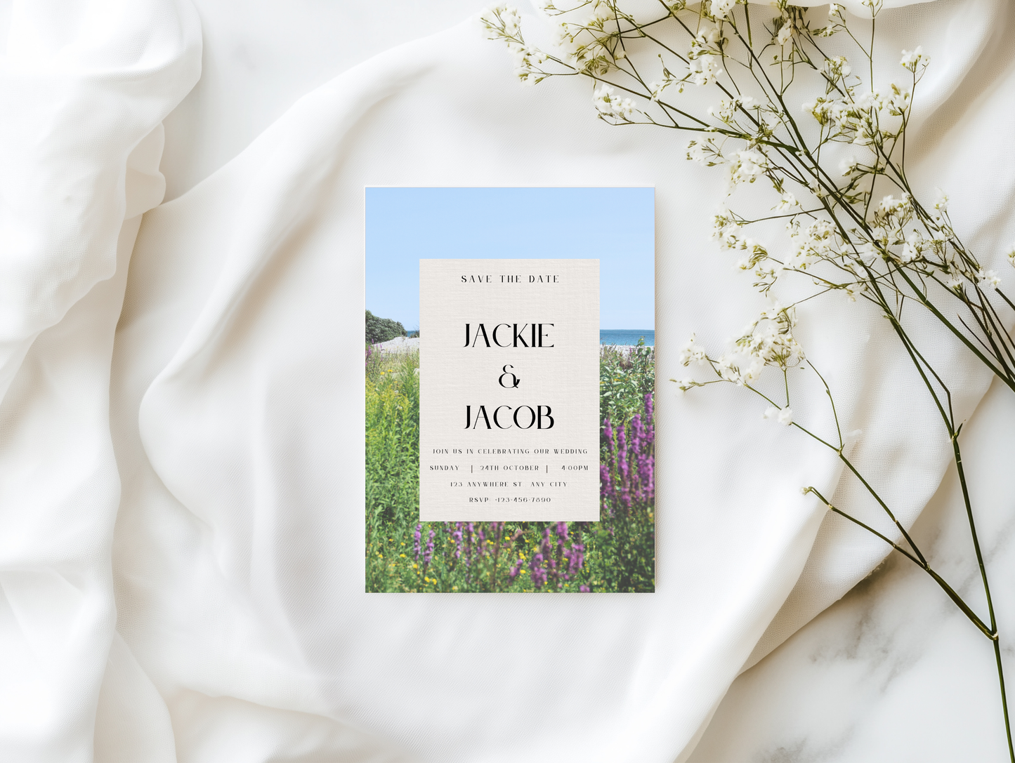 Mackinac Island Light Wedding Invitation Editable Digital Download