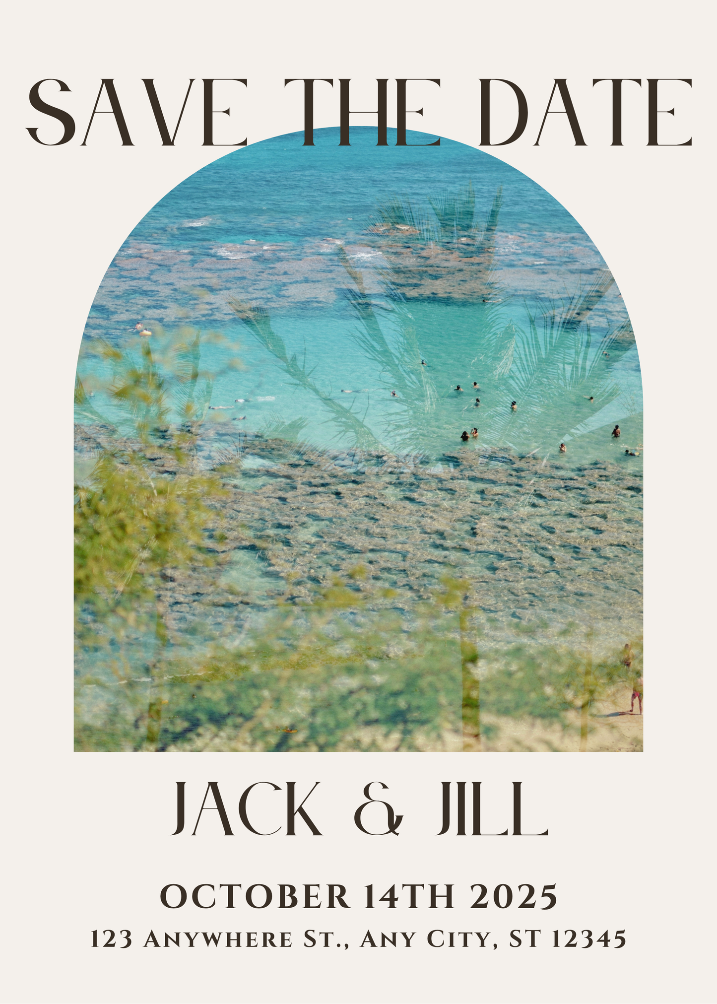 Palm Ocean Wedding Invitation Editable Digital Download