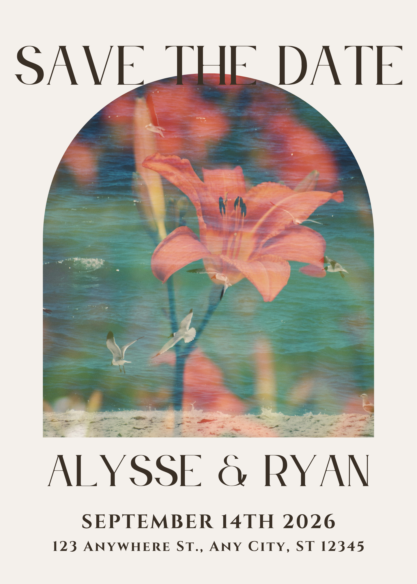 Tiger Lily Coast Wedding Invitation Editable Digital Download