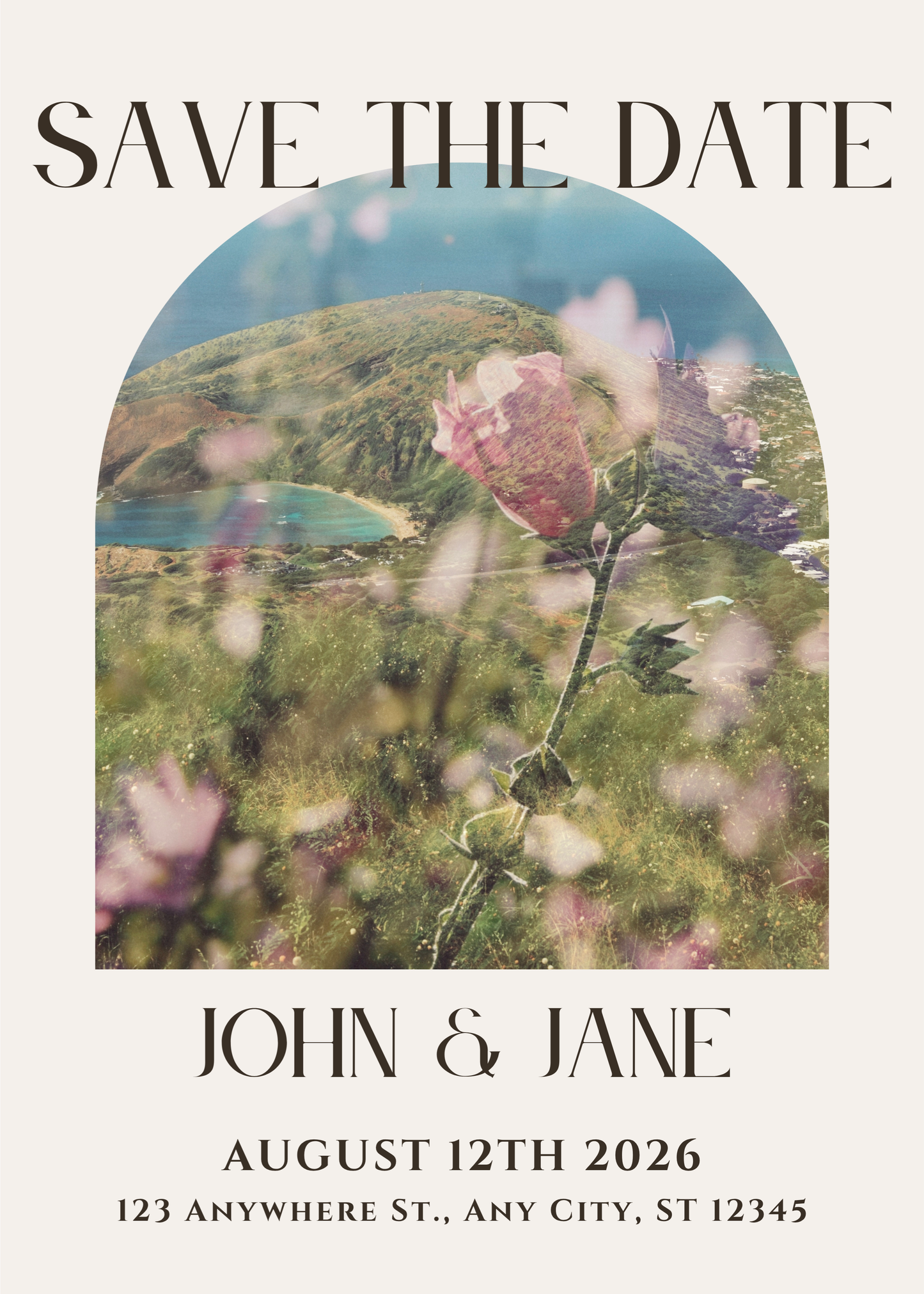 Oahu Pink Wedding Invitation Editable Digital Download