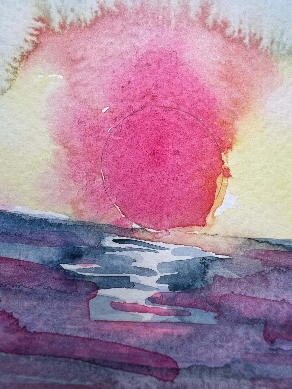 Fire Sun 4x6 Original Watercolor