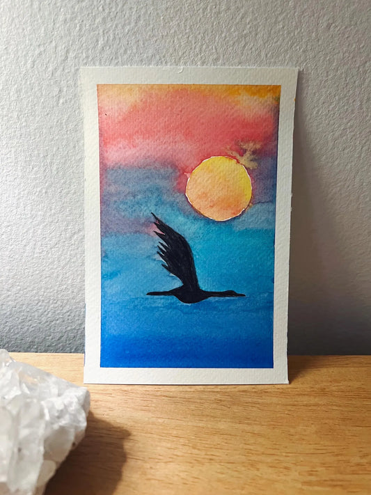 Sunset Wings No. 1 4x6 Original Watercolor