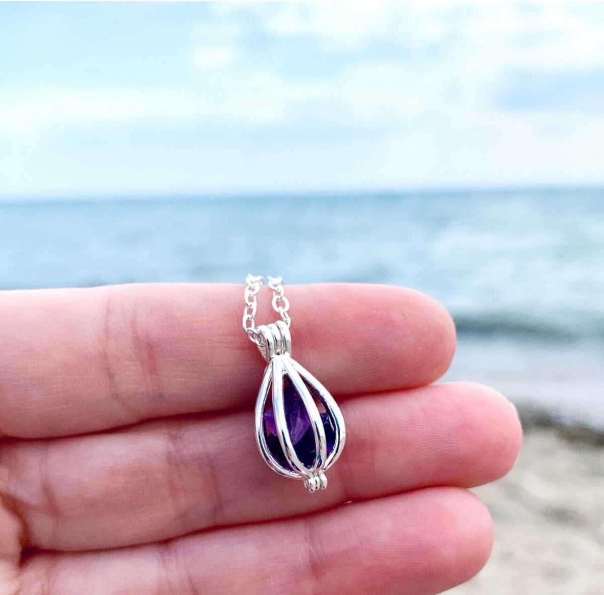 Amethyst Caged Crystal Pendant Necklace: