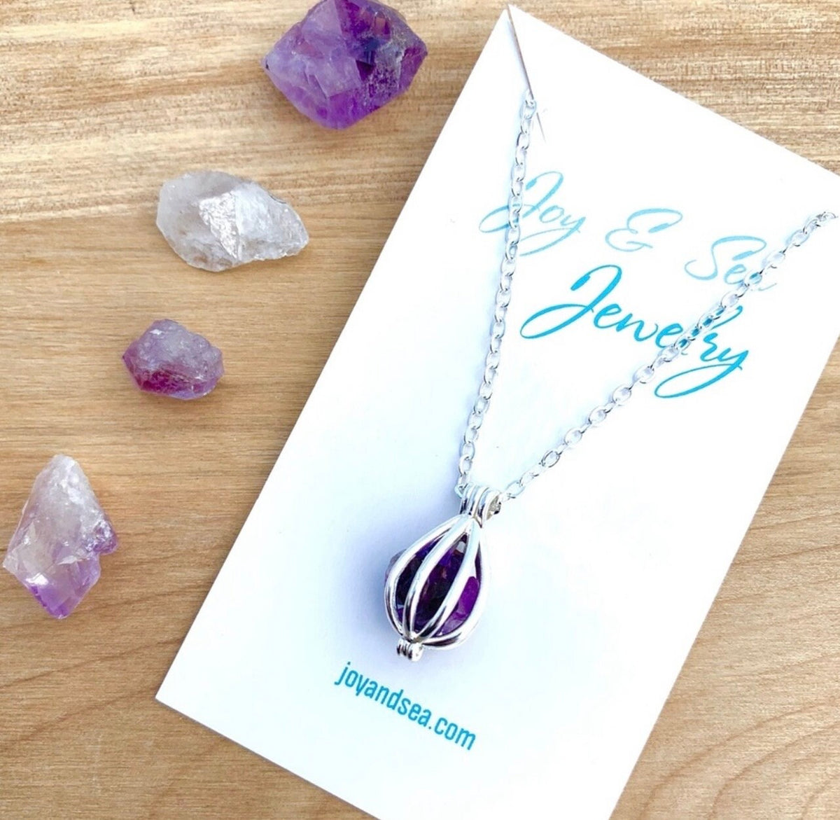 Amethyst Caged Crystal Pendant Necklace: