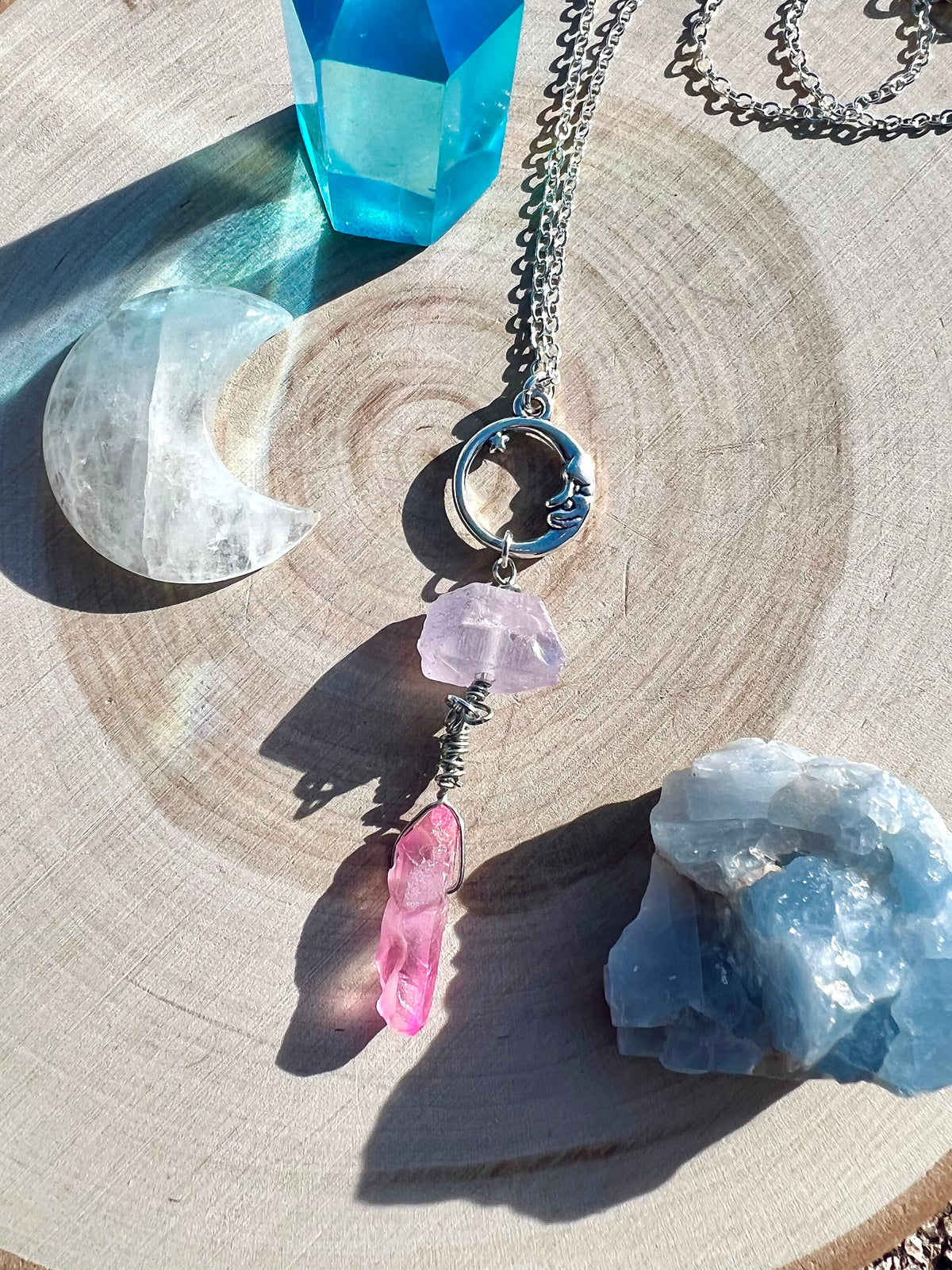 Pink Aura Quartz Crystal Neckace