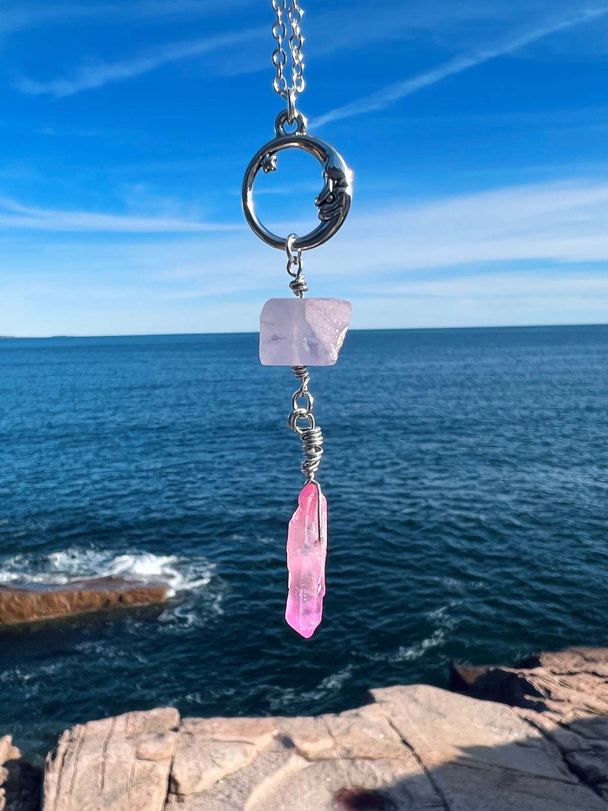 Pink Aura Quartz Crystal Neckace