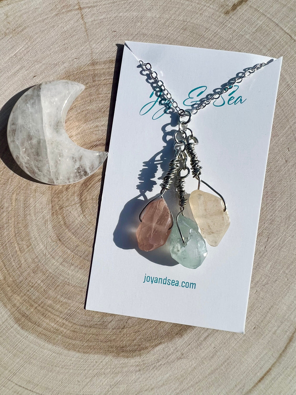 3 Stone Quartz Crystal Necklace Orange, Green, & Yellow