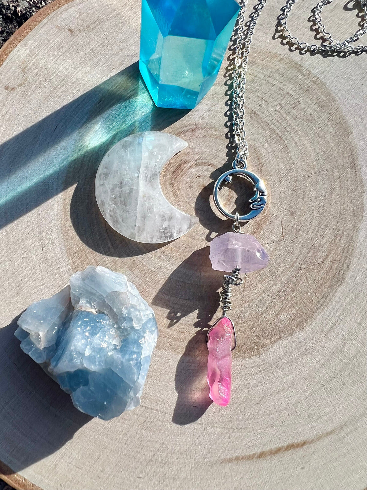 Pink Aura Quartz Crystal Neckace