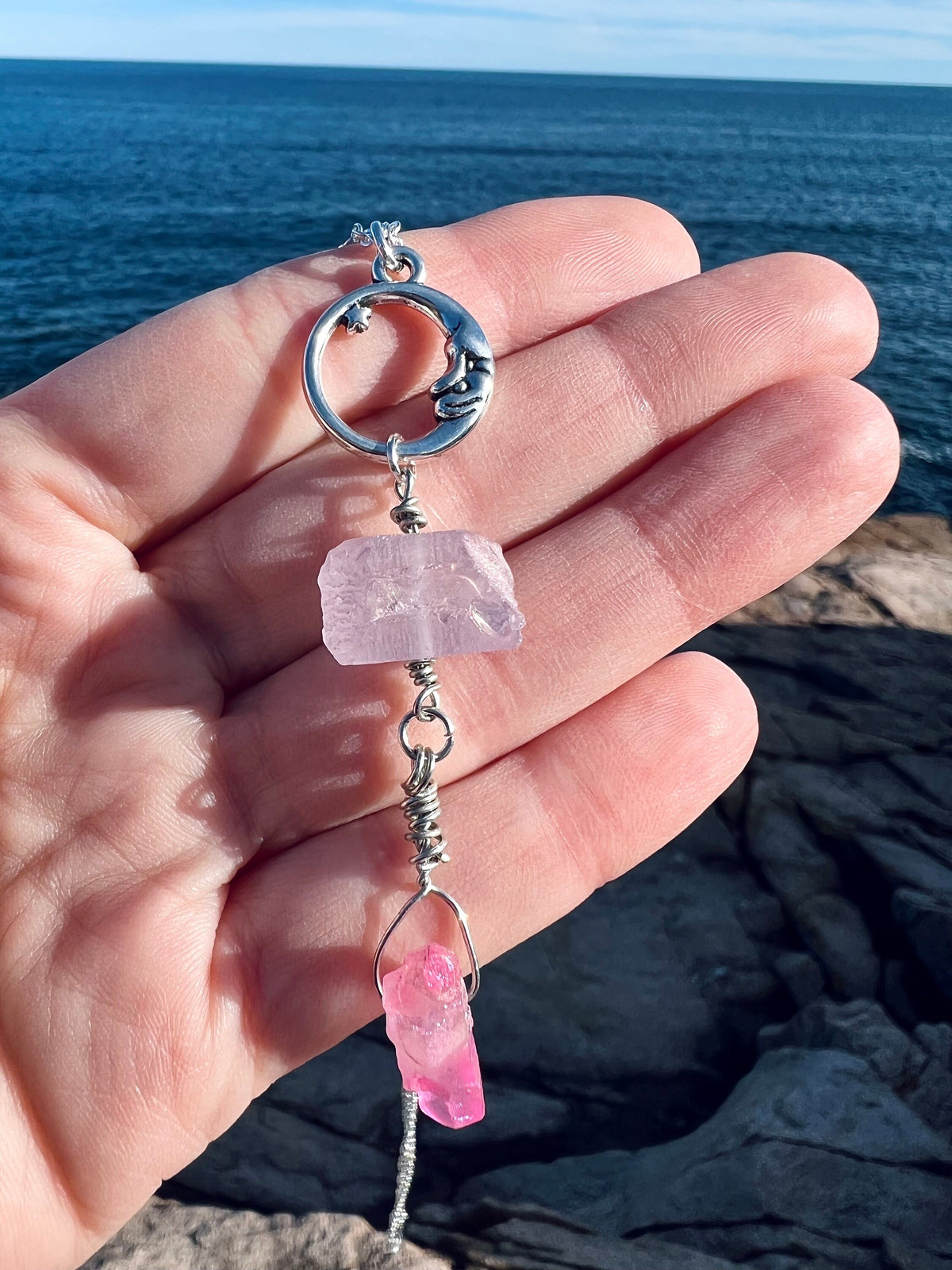 Pink Aura Quartz Crystal Neckace