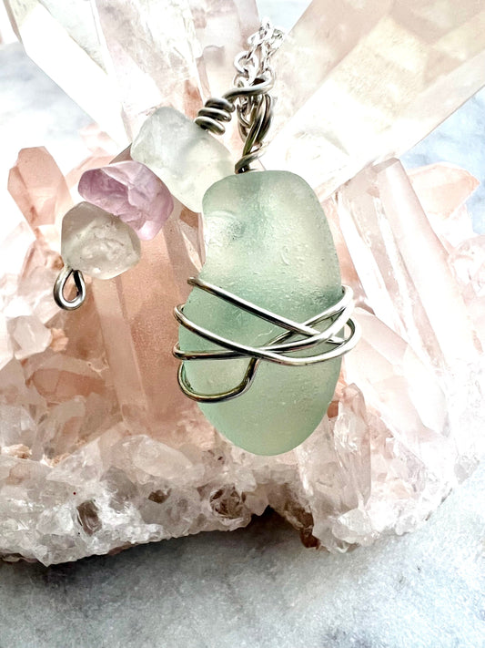 Ocean Seaglass & Fluorite Crystal Necklace