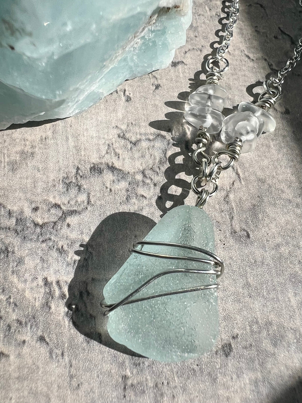 Seafoam Seaglass & Opal Choker