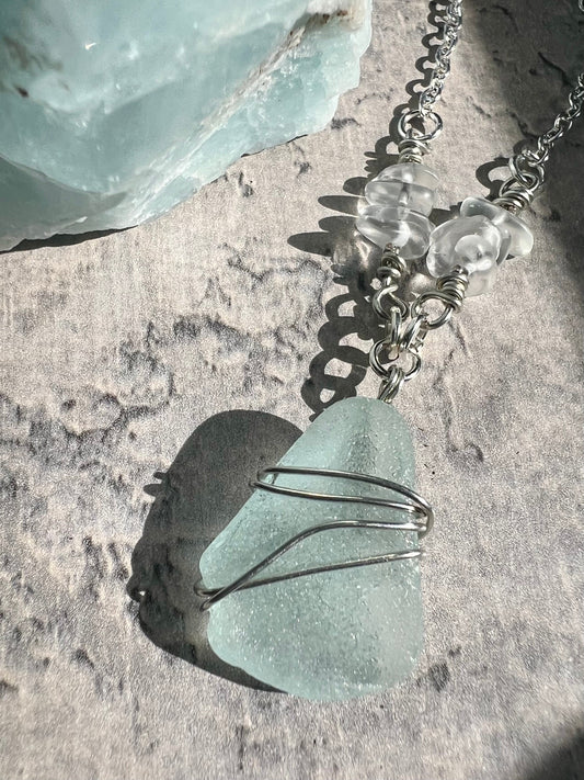 Seafoam Seaglass & Opal Choker