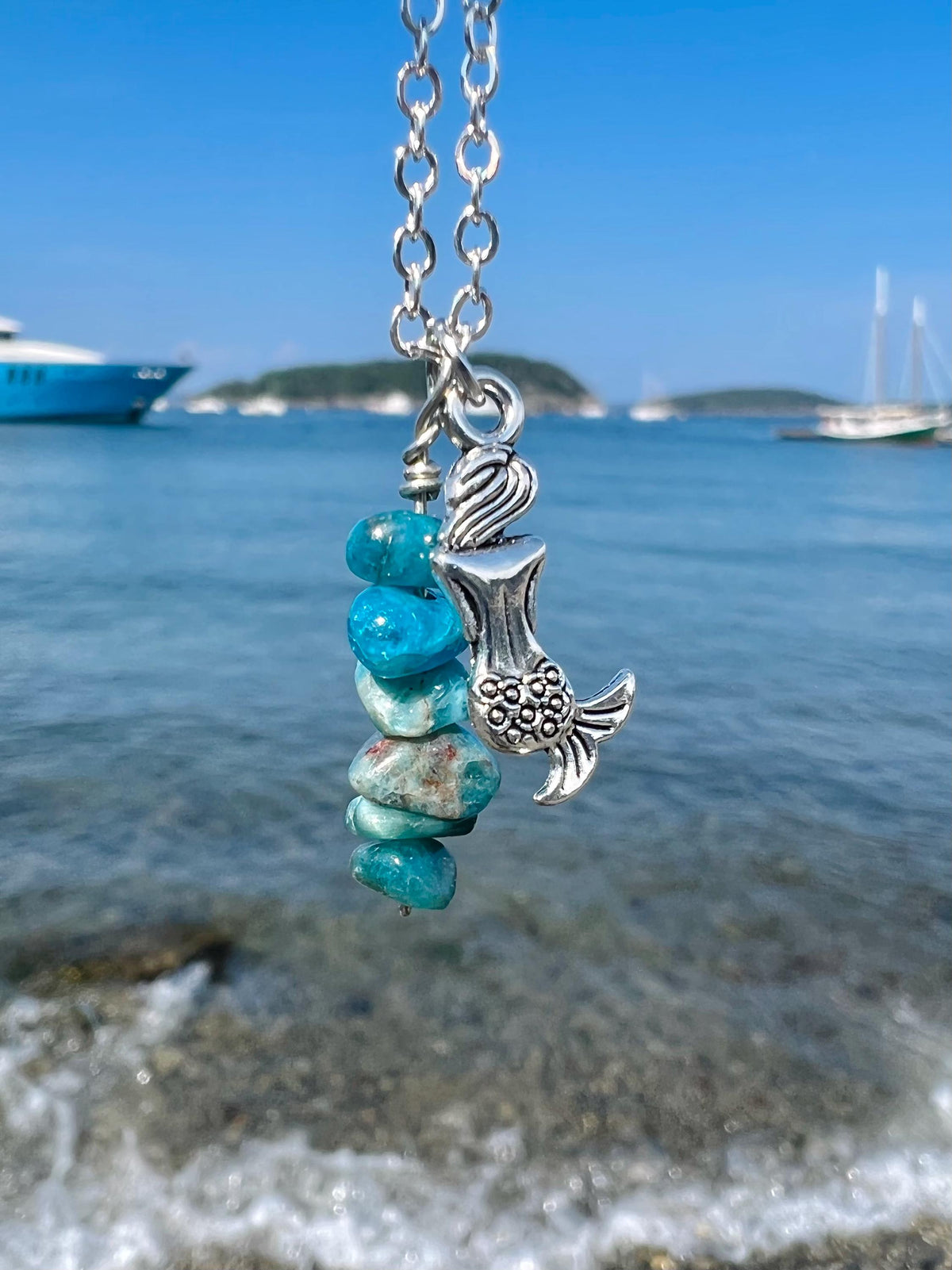 Blue Apatite Mermaid Crystal Necklace