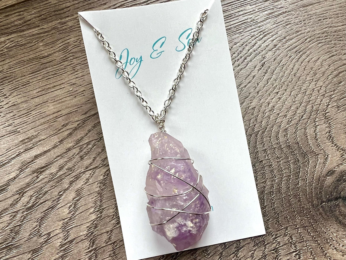 Raw Amethyst Crystal Necklace: