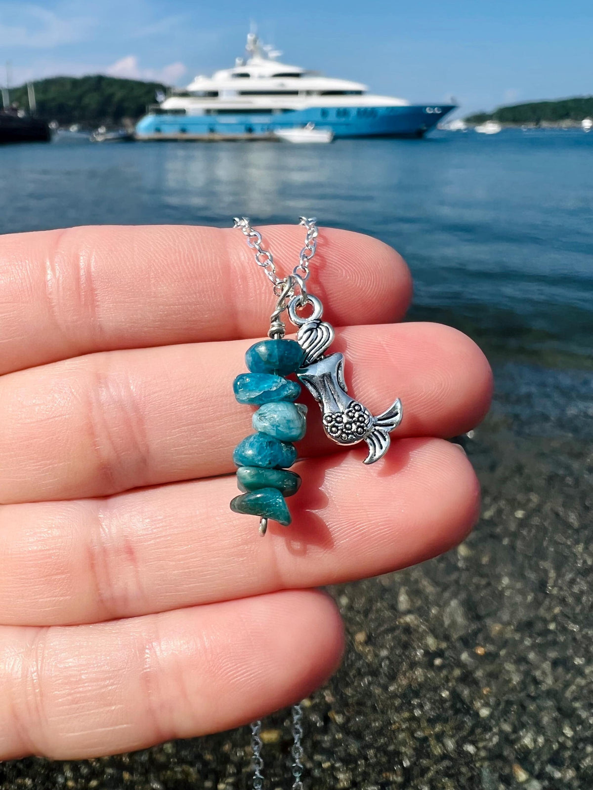 Blue Apatite Mermaid Crystal Necklace