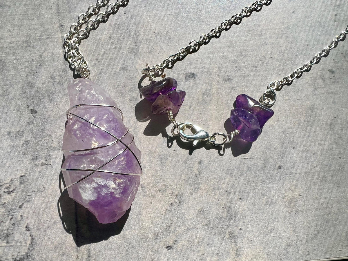 Raw Amethyst Crystal Necklace: