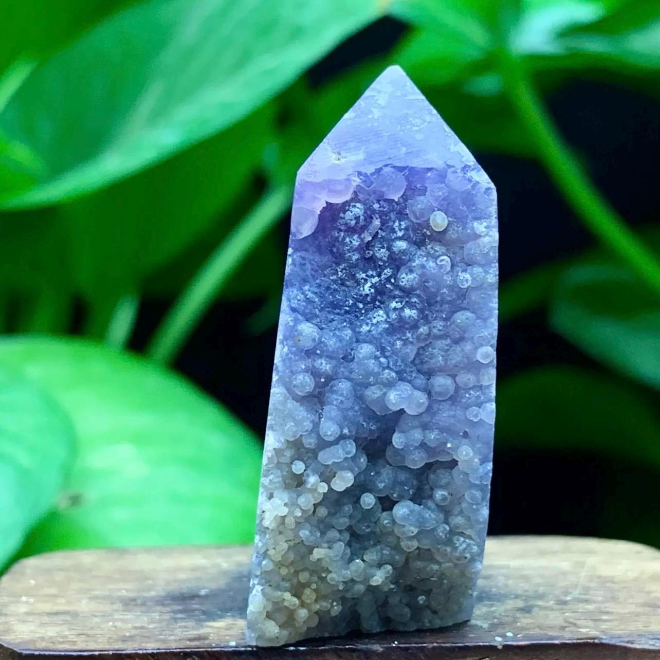 Natural Grape Agate Small Tower & Amethyst Geode Set