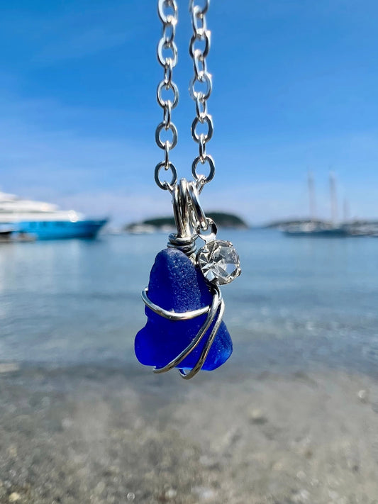 Cobalt Blue Seaglass Rhinestone Choker