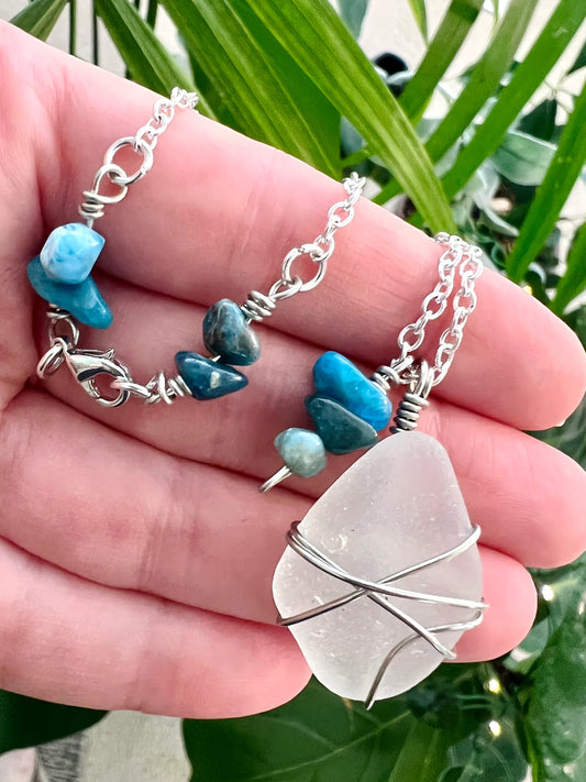Ocean Seaglass & Blue Apatite Necklace
