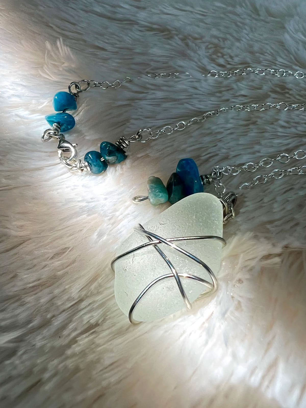 Ocean Seaglass & Blue Apatite Necklace
