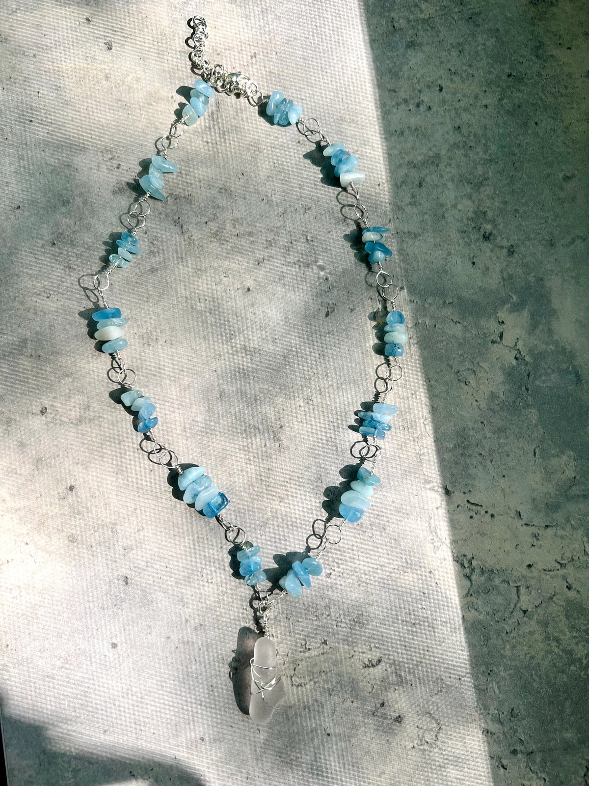 Natural Seaglass & Aquamarine Necklace