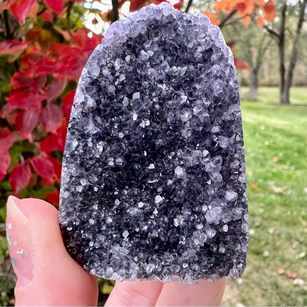 Natural Grape Agate Small Tower & Amethyst Geode Set